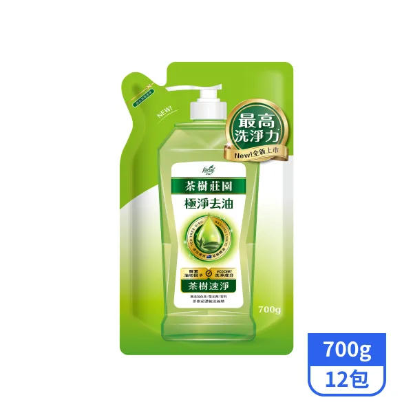 【茶樹莊園】茶樹超濃縮洗碗精補充包-茶樹速淨 700g x12包