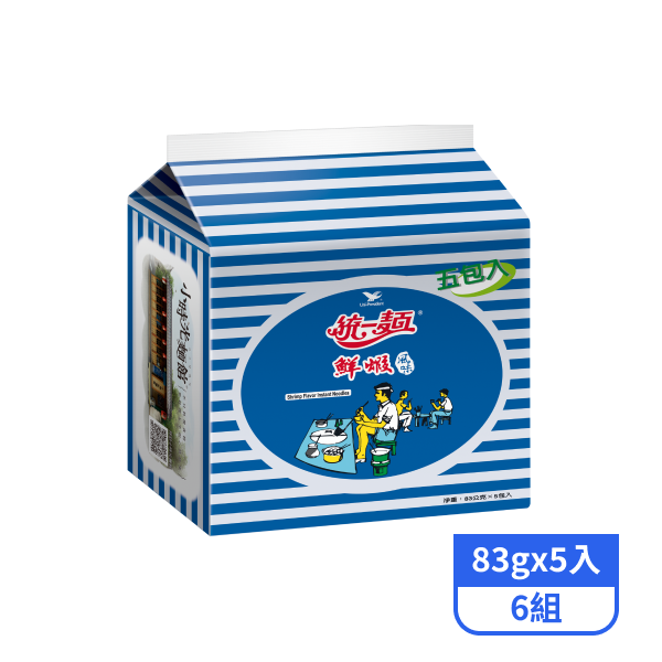 【統一麵】袋麵-鮮蝦風味(83gx5入)x6組
