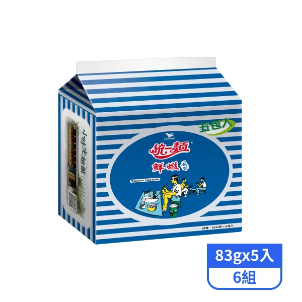 【統一麵】袋麵-鮮蝦風味(83gx5入)x6組