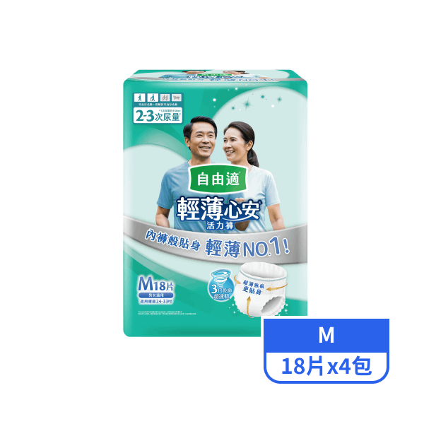 【自由適】輕薄心安活力褲M 18片x4包